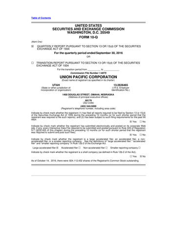 Thumbnail Union Pacific Corporation 10-Q Quarterly Report FY2016 