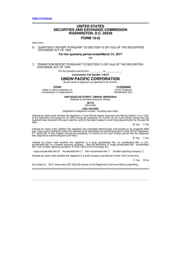 Thumbnail Union Pacific Corporation 10-Q Quarterly Report FY2017 