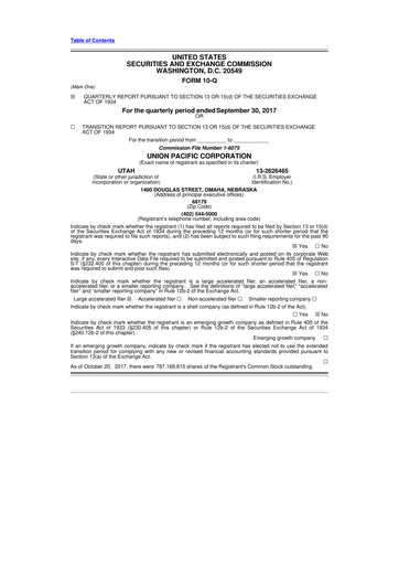 Thumbnail Union Pacific Corporation 10-Q Quarterly Report FY2017 