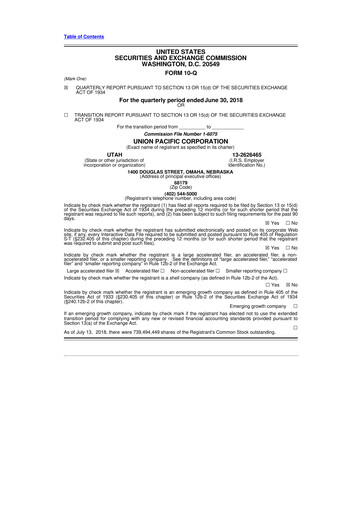 Thumbnail Union Pacific Corporation 10-Q Quarterly Report FY2018 