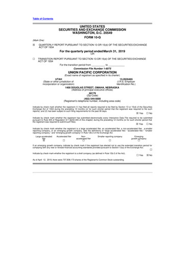 Thumbnail Union Pacific Corporation 10-Q Quarterly Report FY2019 