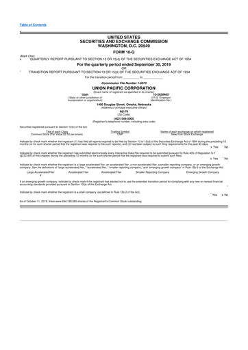 Thumbnail Union Pacific Corporation 10-Q Quarterly Report FY2019 