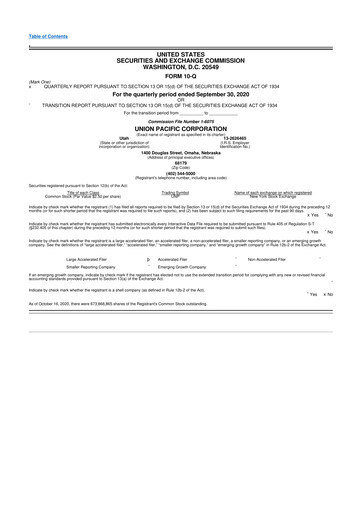 Thumbnail Union Pacific Corporation 10-Q Quarterly Report FY2020 