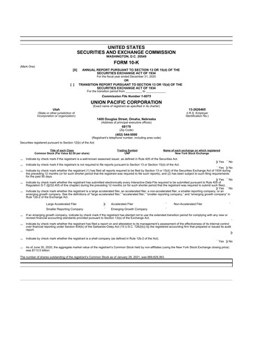 Thumbnail Union Pacific Corporation 10-K Annual Report 2020