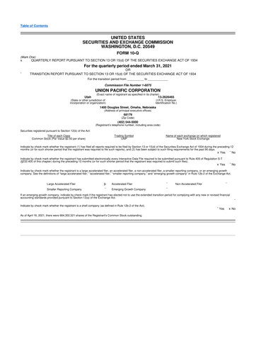 Thumbnail Union Pacific Corporation 10-Q Quarterly Report FY2021 