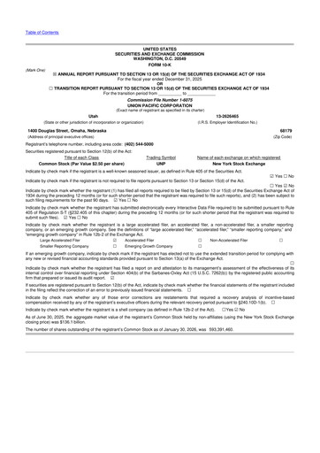 Thumbnail Union Pacific Corporation 10-K Annual Report 2025