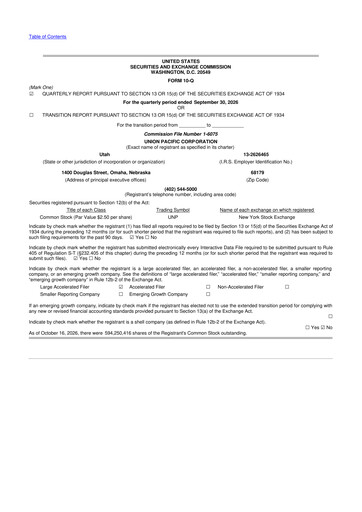 Thumbnail Union Pacific Corporation 10-Q Quarterly Report FY2026 Q3
