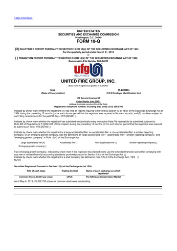 Vorschaubild United Fire Group 10-Q Quartalsbericht 2019 