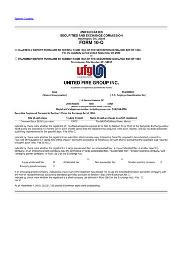 Vorschaubild United Fire Group 10-Q Quartalsbericht 2019 