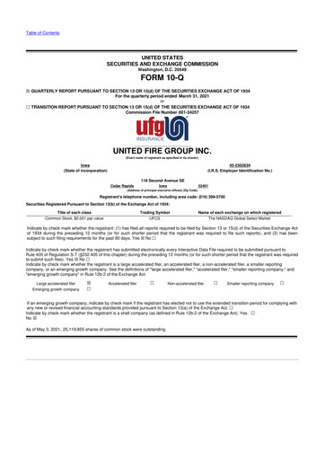 Vorschaubild United Fire Group 10-Q Quartalsbericht 2021 