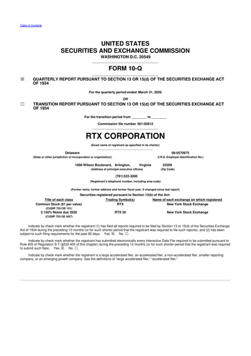 Thumbnail RTX 10-Q Quarterly Report FY 