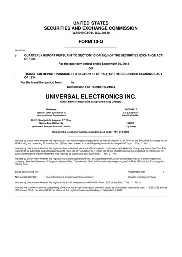 Thumbnail Universal Electronics 10-Q Quarterly Report FY 