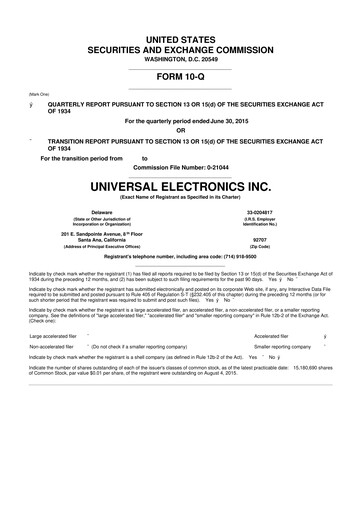 Thumbnail Universal Electronics 10-Q Quarterly Report FY 