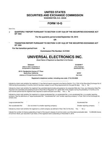 Thumbnail Universal Electronics 10-Q Quarterly Report FY 