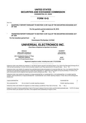 Thumbnail Universal Electronics 10-Q Quarterly Report FY 