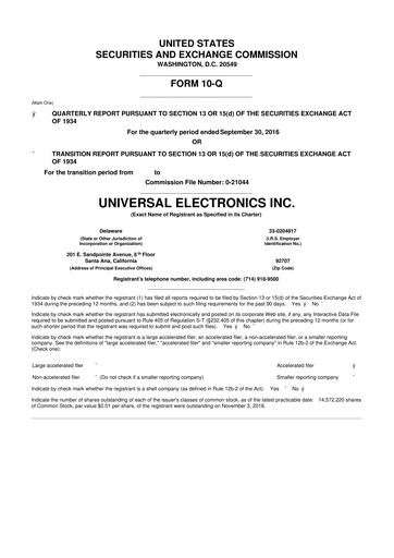 Thumbnail Universal Electronics 10-Q Quarterly Report FY 