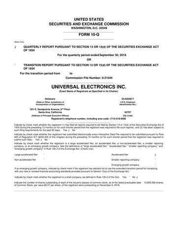 Thumbnail Universal Electronics 10-Q Quarterly Report FY 