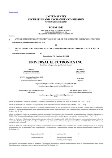 Thumbnail Universal Electronics 10-K Annual Report 2018