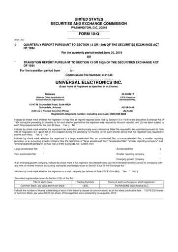 Thumbnail Universal Electronics 10-Q Quarterly Report FY 
