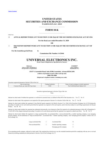Thumbnail Universal Electronics 10-K Annual Report 2020