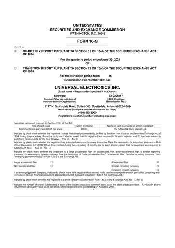 Thumbnail Universal Electronics 10-Q Quarterly Report FY 