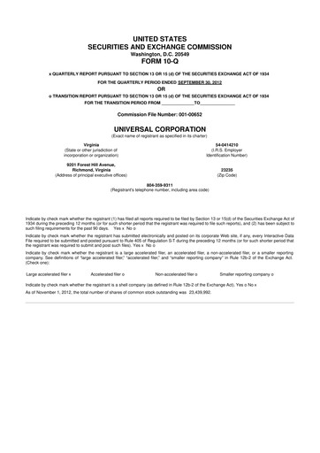 Thumbnail Universal Corporation
 10-Q Quarterly Report FY2013 