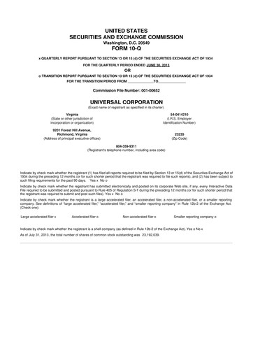 Thumbnail Universal Corporation
 10-Q Quarterly Report FY2014 