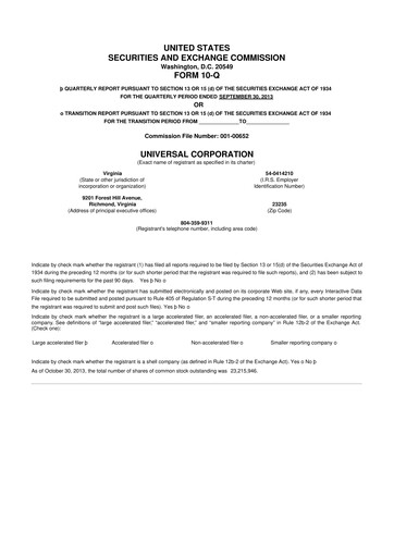Thumbnail Universal Corporation
 10-Q Quarterly Report FY2014 
