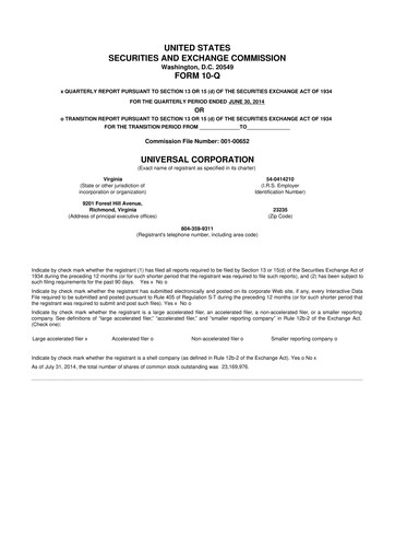 Thumbnail Universal Corporation
 10-Q Quarterly Report FY2015 
