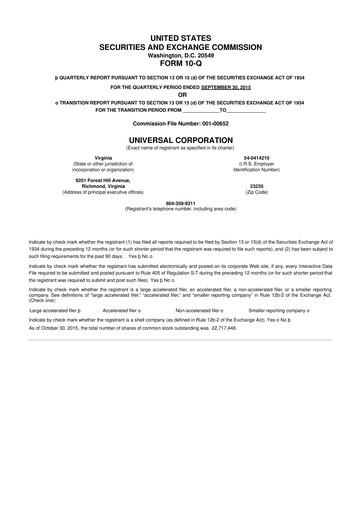 Thumbnail Universal Corporation
 10-Q Quarterly Report FY2016 
