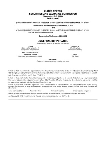 Thumbnail Universal Corporation
 10-Q Quarterly Report FY2016 