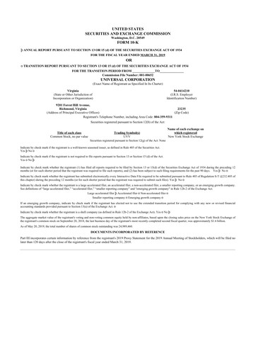 Thumbnail Universal Corporation
 10-K Annual Report 2019