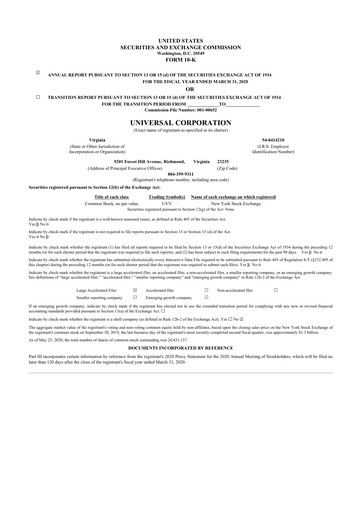 Thumbnail Universal Corporation
 10-K Annual Report 2020