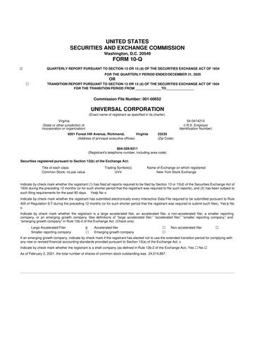 Thumbnail Universal Corporation
 10-Q Quarterly Report FY2021 