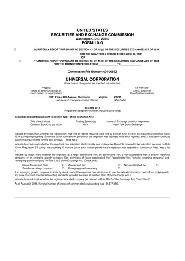 Thumbnail Universal Corporation
 10-Q Quarterly Report FY2022 