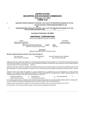 Thumbnail Universal Corporation
 10-Q Quarterly Report FY2022 