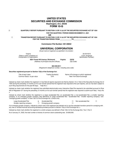 Thumbnail Universal Corporation
 10-Q Quarterly Report FY2022 