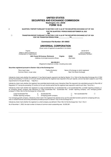 Thumbnail Universal Corporation
 10-Q Quarterly Report FY2023 