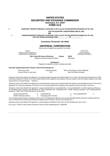 Thumbnail Universal Corporation
 10-Q Quarterly Report FY2024 