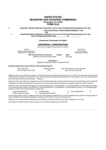 Thumbnail Universal Corporation
 10-Q Quarterly Report FY2024 