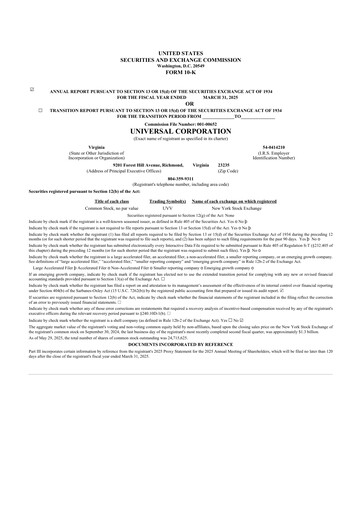 Thumbnail Universal Corporation
 10-K Annual Report 2025