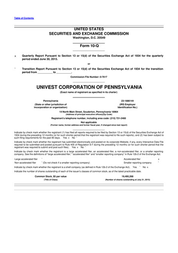 Thumbnail Univest Financial Corporation 10-Q Quarterly Report FY2015 
