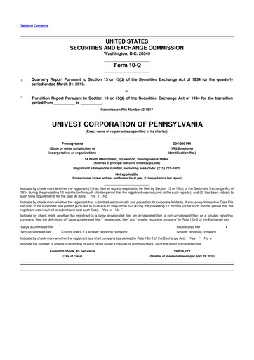 Thumbnail Univest Financial Corporation 10-Q Quarterly Report FY2016 