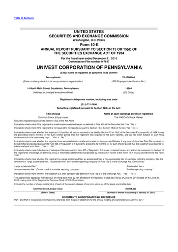 Thumbnail Univest Financial Corporation 10-K Annual Report 2016