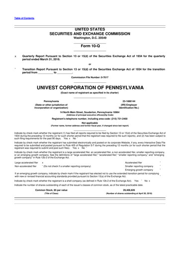 Thumbnail Univest Financial Corporation 10-Q Quarterly Report FY2018 