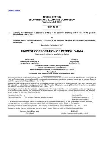 Thumbnail Univest Financial Corporation 10-Q Quarterly Report FY2018 