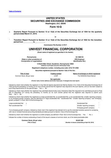 Thumbnail Univest Financial Corporation 10-Q Quarterly Report FY2019 