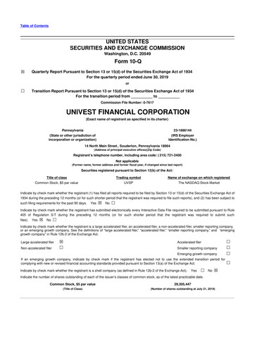 Thumbnail Univest Financial Corporation 10-Q Quarterly Report FY2019 