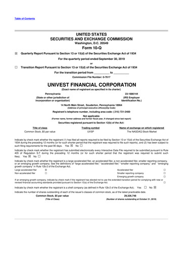 Thumbnail Univest Financial Corporation 10-Q Quarterly Report FY2019 