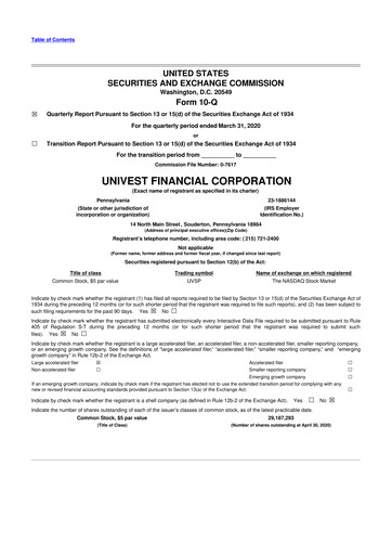 Thumbnail Univest Financial Corporation 10-Q Quarterly Report FY2020 
